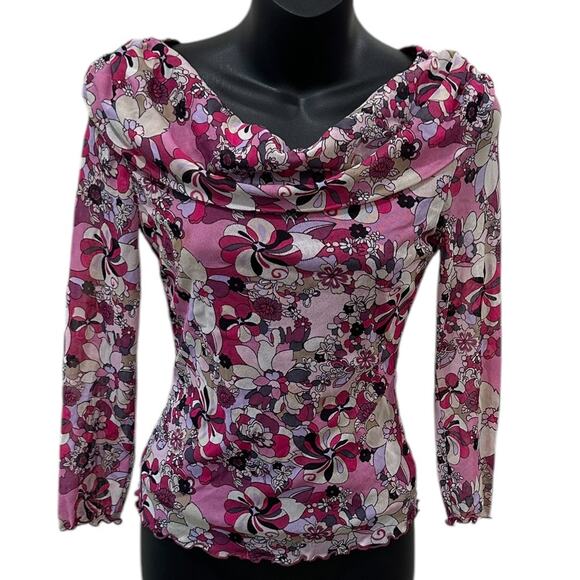 Y2k Bisou Bisou Psychedelic Floral Scoop Neck Blouse - Picture 4 of 6